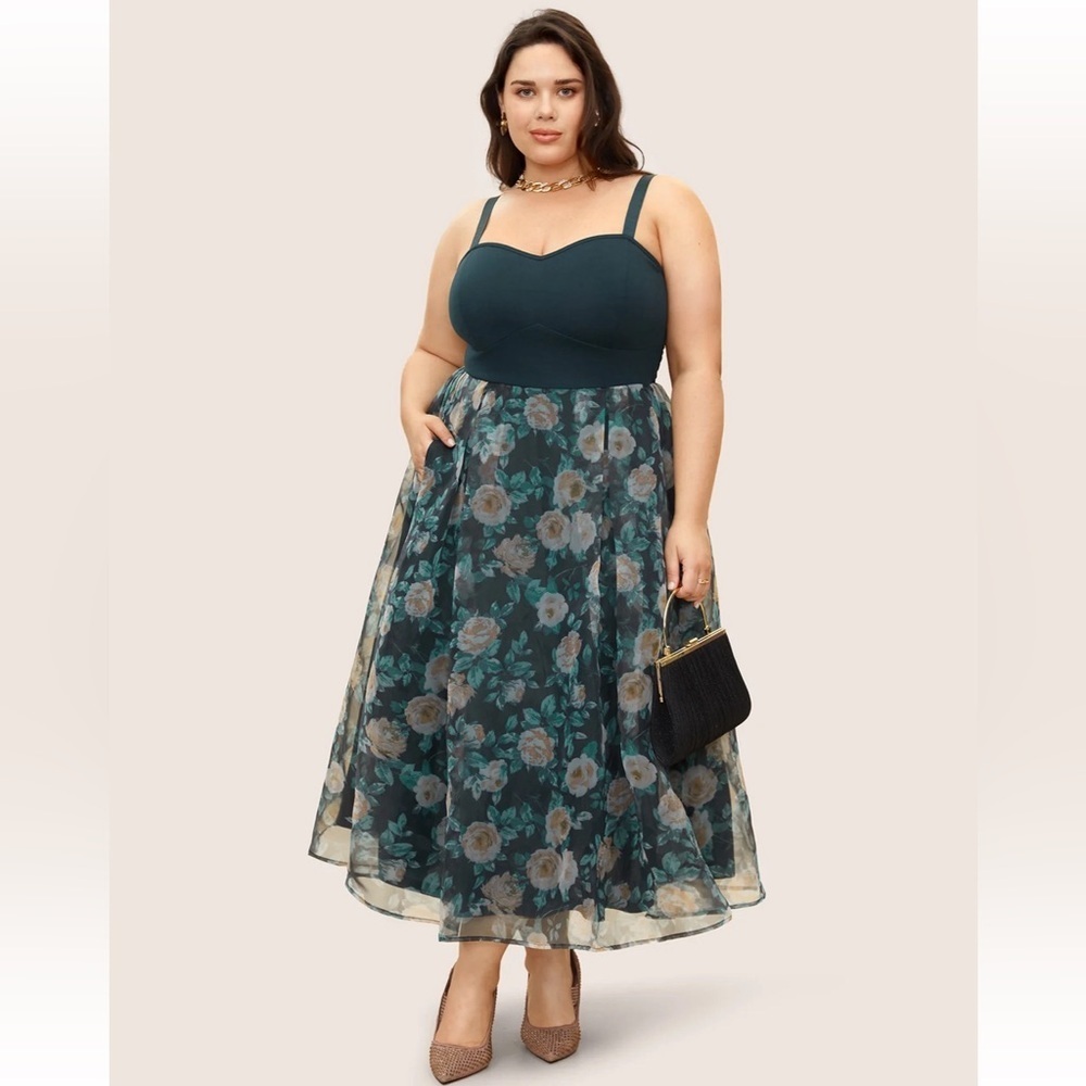 BloomChic Plus Size XL Figurative Print Patchwork Mesh Cami Dress us 14-16